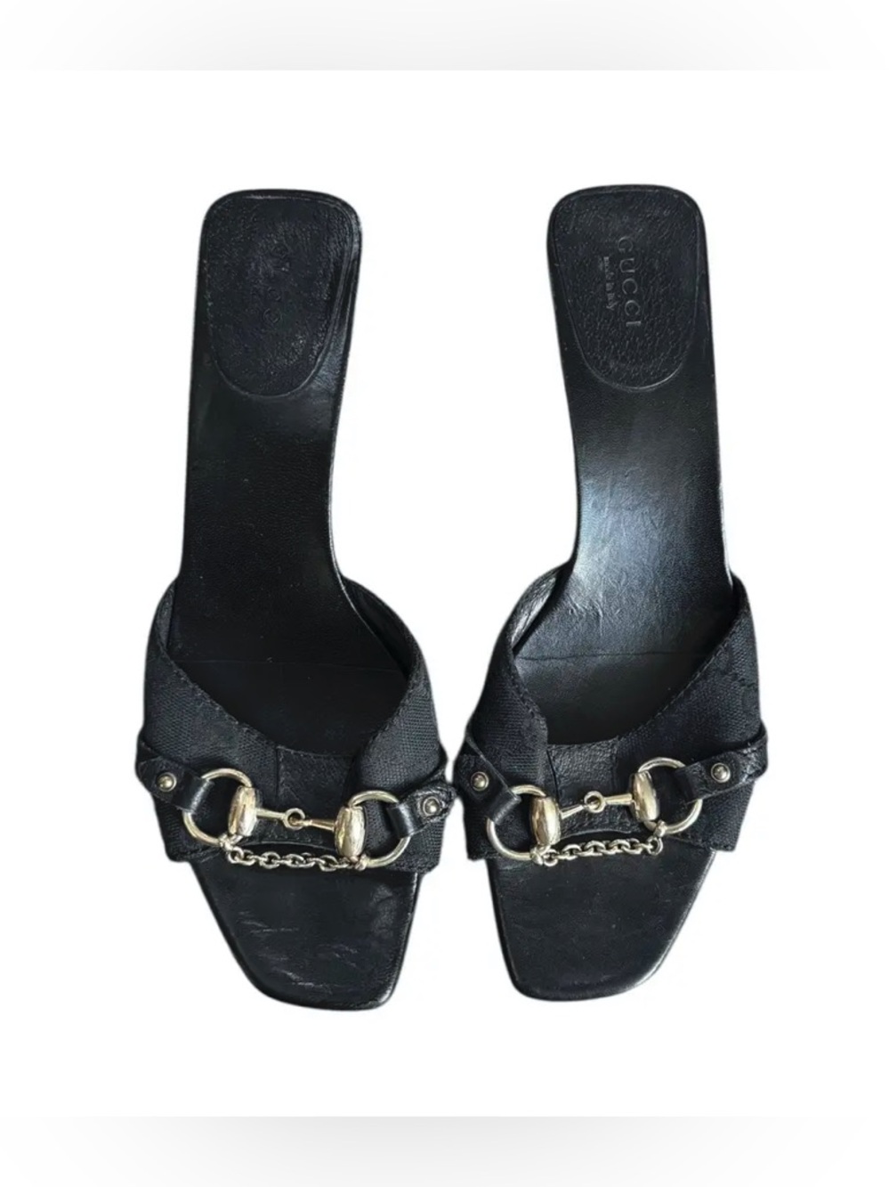 Gucci Black Leather Horsebit Mules with Gold Hardware Size 9 - Picture 2 of 6